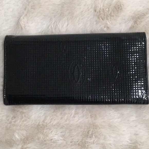 CARTIER Happy Birthday Patent Leather Embossed Black Long Wallet Women’s EUC - Picture 4 of 14